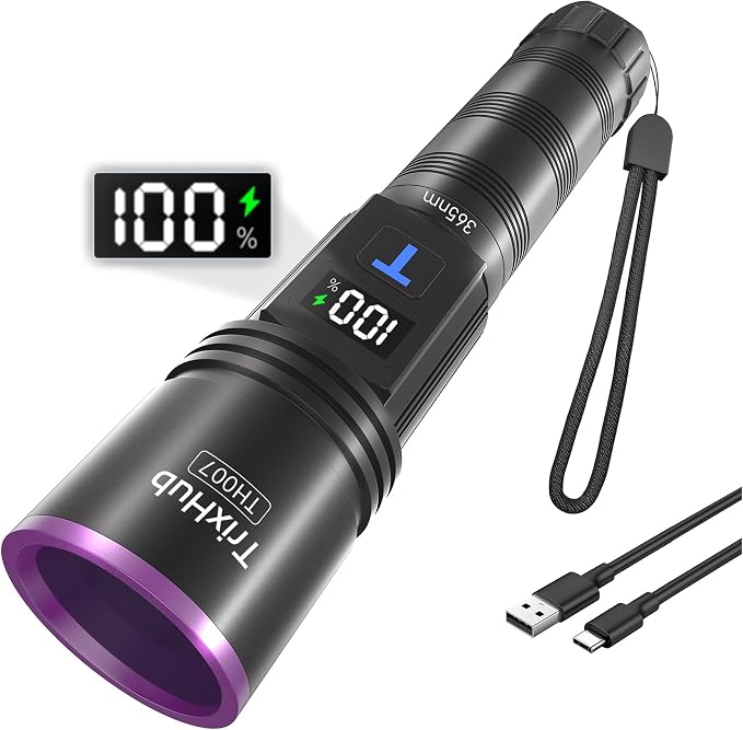 TrixHub 365nm Black Light Flashlight, UV Flashlight Rechargeable by TrixHub
