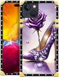 Compatible with iPhone 15 Case, High Heeled Purple Diamond Rose Luxury Golden by Unknown