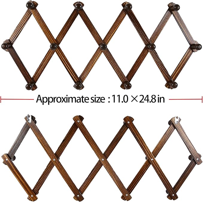 AMAPON Accordion Style Expandable Wall Wooden Coat Rack 13 Hooks Hang Hats - Image 3