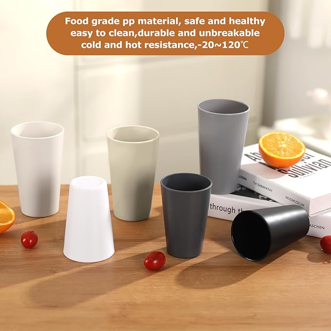 24 Pcs Unbreakable Plastic Cups Set, 14 oz Reusable Plastic Cups, Stackable - Image 4
