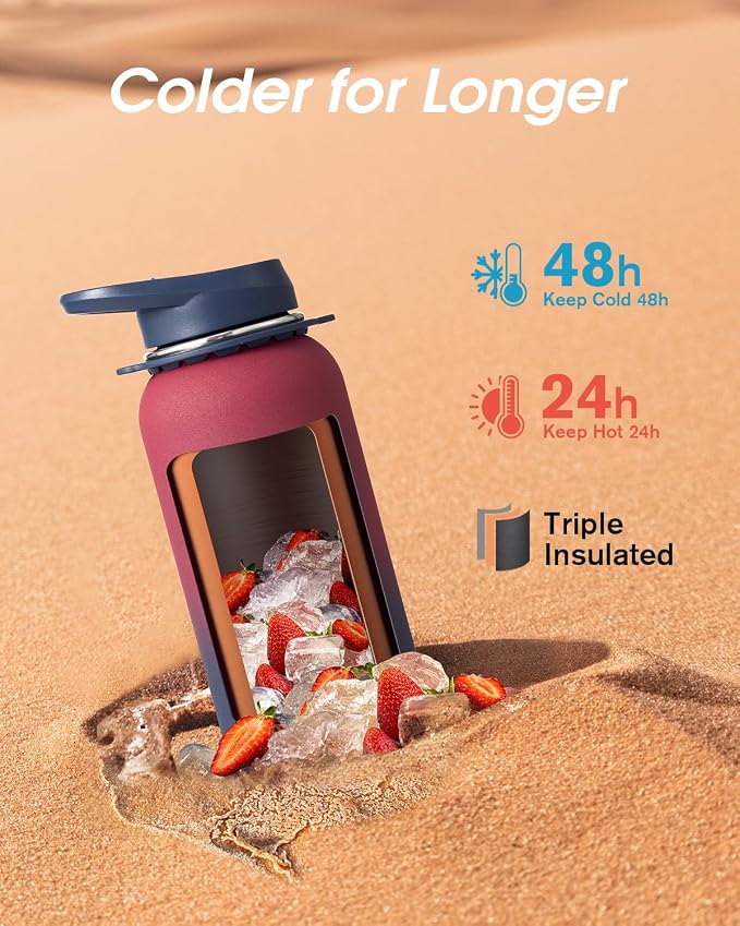 Coolflask Water Bottle with Straw, 40 oz Insulated Metal Water Flask with Straw - Image 2