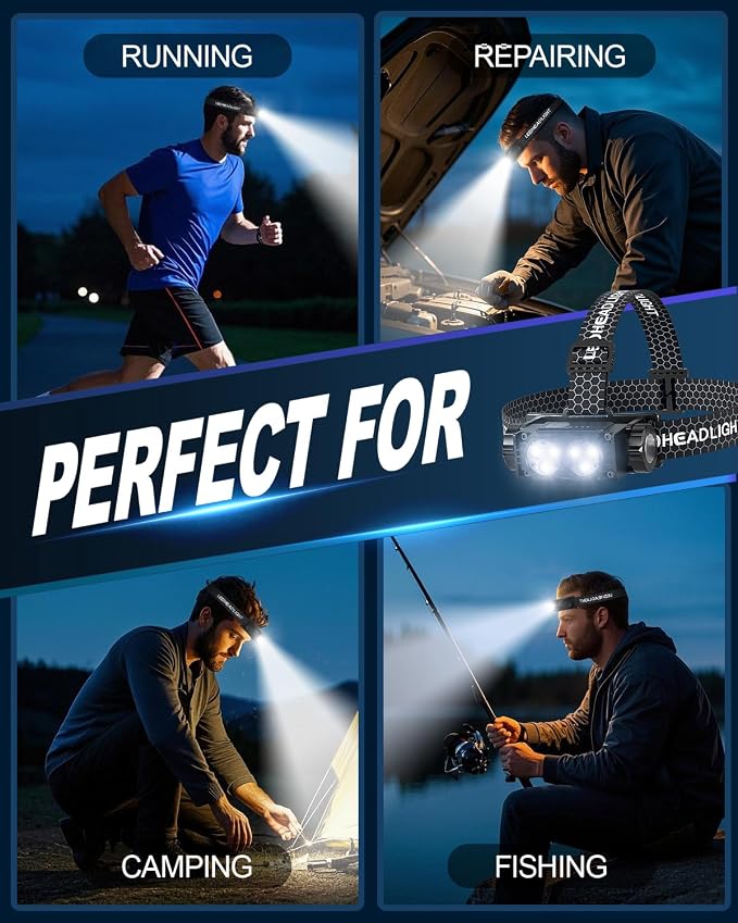 Headlamp Rechargeable 2PCS, 4500L Super Bright Light Bright LED Rechargeable - Image 8