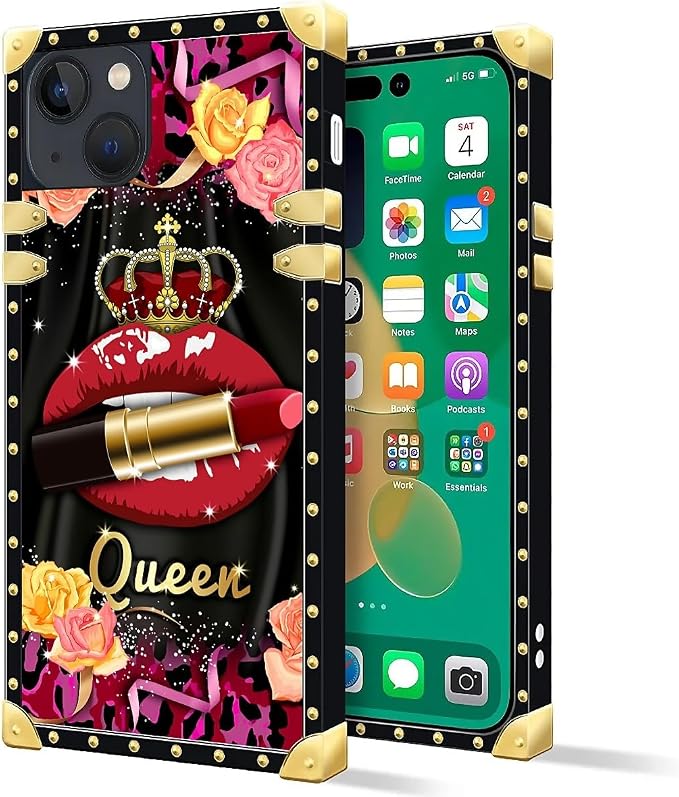 Compatible with iPhone 14 Case, Queen Lip Crown Leopard Print Luxury Golden - Image 2