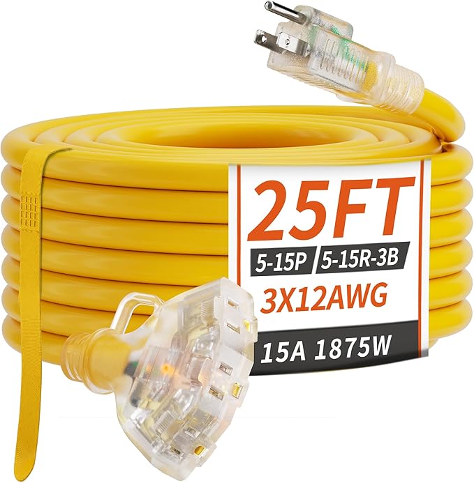 PlugSaf 25 FT 12/3 Gauge Outdoor Extension Cord by PlugSaf