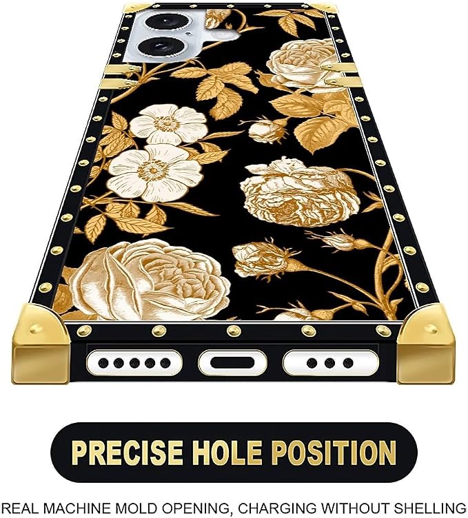 Compatible with iPhone 16 Plus Case, Blooming Rose Golden Flower Luxury Golden - Image 4