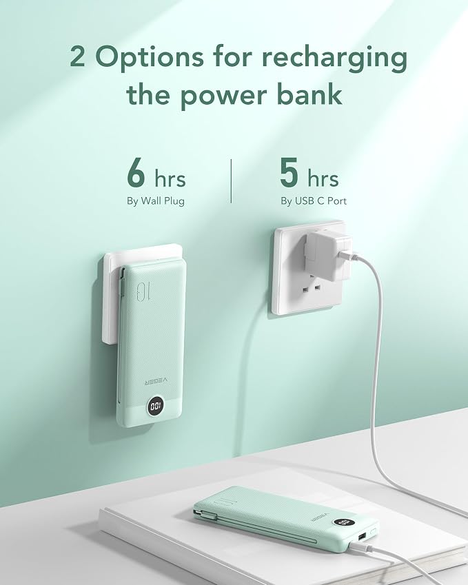 VEGER Portable Charger with Built-in AC Plug and Cables, All in One 10000mAh - Image 5