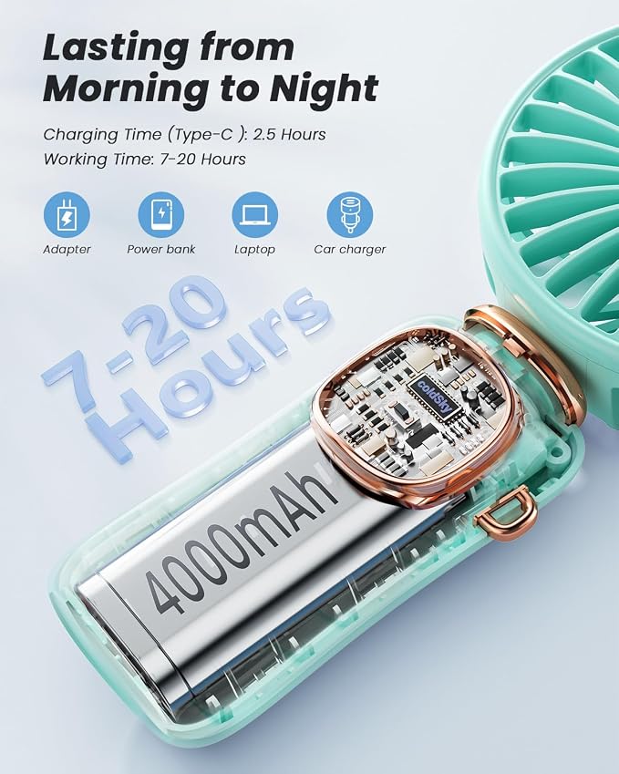 coldSky Portable Handheld Fan, 4000mAh Battery Operated Fan - Image 4