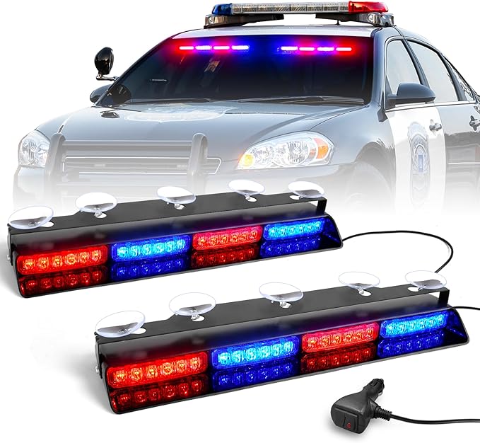 HLauto 6Z4J Emergency Dash Strobe Lights: 2x16.8 inch Red Blue Safety Lights by HLauto