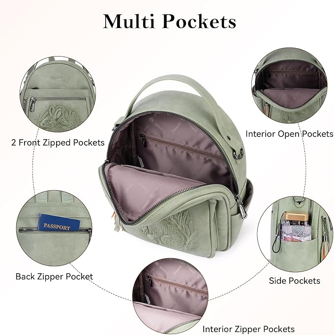 Mini Backpack Purse for Women, Embossed Leather Small Backpack Fashion Travel - Image 5