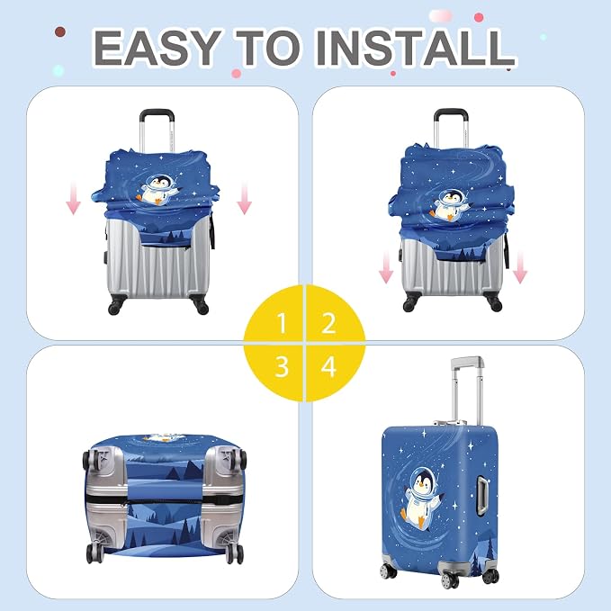 ANNA QUEEN Astronaut Penguin Luggage Cover, Cute Space Penguin Design Suitcase - Image 5
