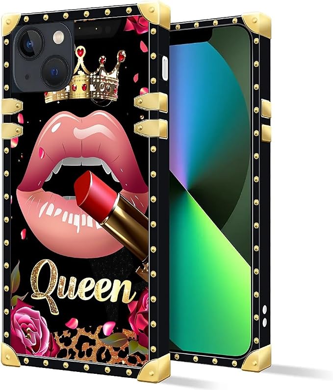 Compatible with iPhone 13 Case, Glitter Red Rose Queen Leopard Lipstick Luxury - Image 2