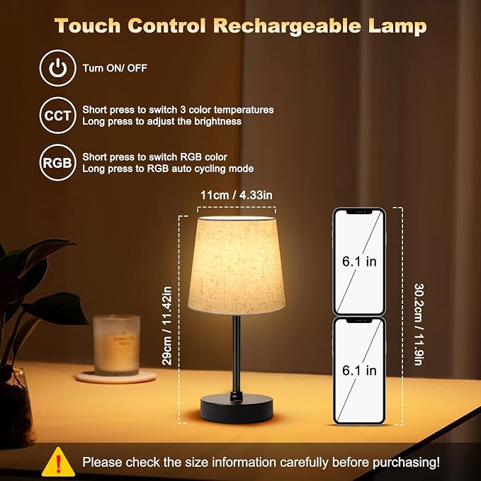 Wowag Small Cordless Table Lamp, 5000mAh Rechargeable Battery Operated Desk Lamp - Image 5
