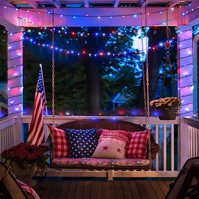JMEXSUSS 2 Pack Red White and Blue Solar Lights, 200LED 75.5ft Patriot Solar - Image 2