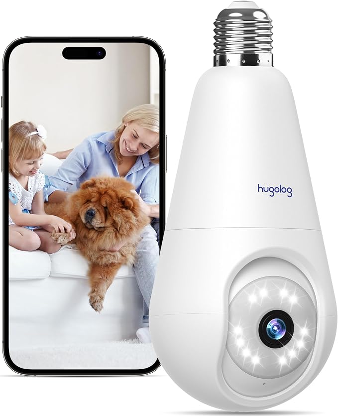 Hugolog 2K Light Bulb Security Cameras Wireless Outdoor-2.4GHz Cameras by Hugolog