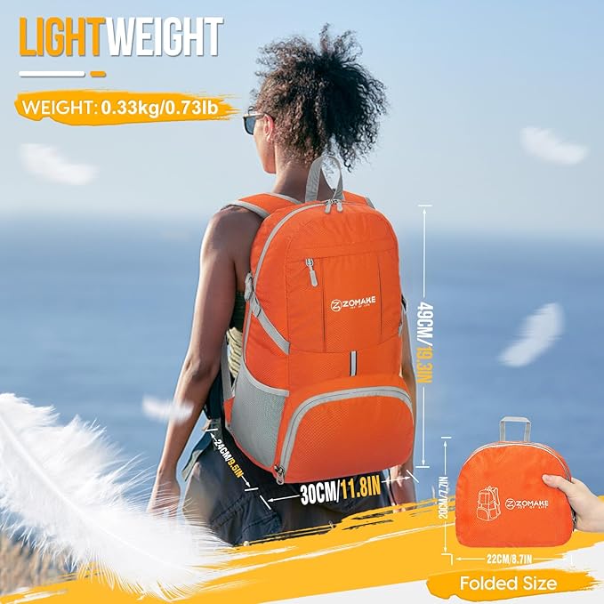 ZOMAKE Lightweight Packable Backpack 35L, Light Foldable Backpacks Water - Image 2