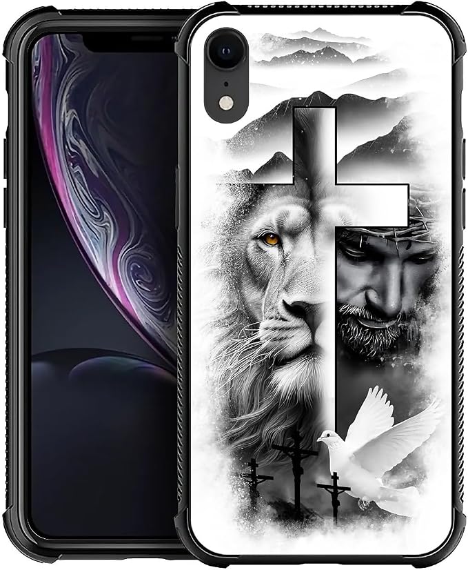 for iPhone XR Case, Lion Cross Jesus Christ Dove Pattern Graphic Design Girl by FKBRCL4U