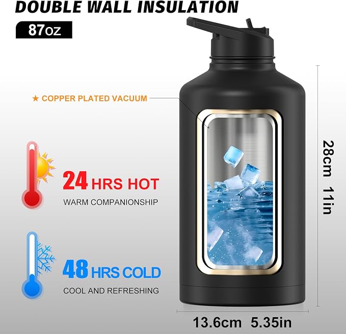 87oz Insulated Water Bottle, BPA Free&Leak Proof, 1.5 Gallon Stainless Steel - Image 3