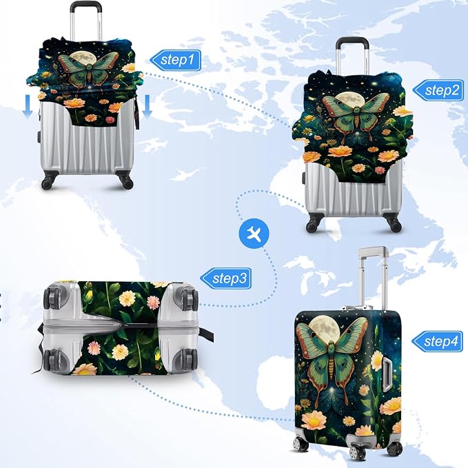 Moonlit Butterfly Flower MothTravel Luggage Cover -Stretchable Airplane - Image 6