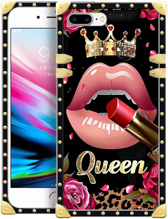 Compatible with iPhone 8 Plus 7 Plus Case, Glitter Red Rose Queen Leopard by Unknown