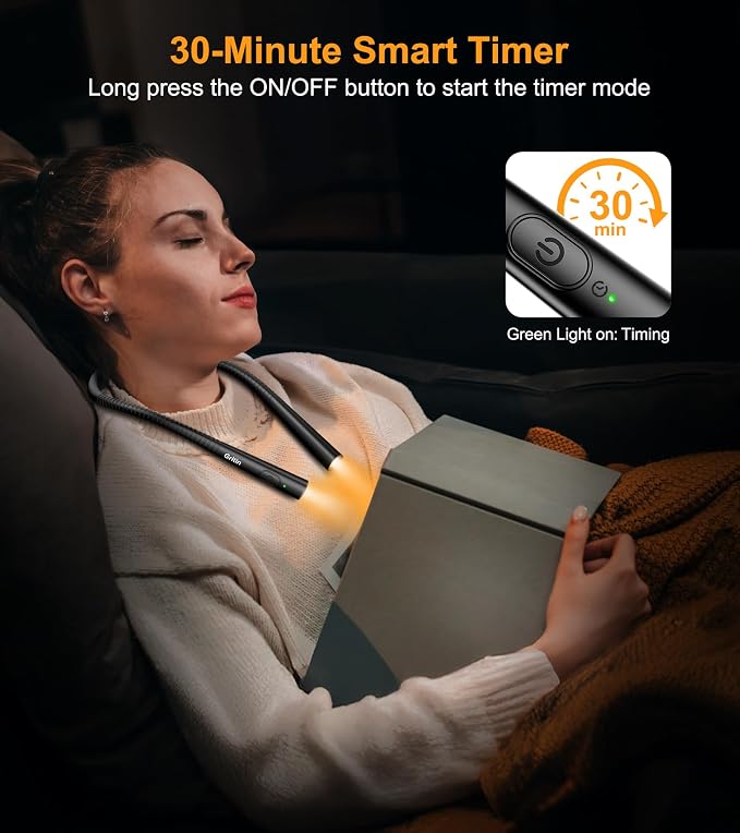 Gritin Book Light, Eye Caring 4-Color & 5-Brightness Neck Light Reading Light- - Image 7