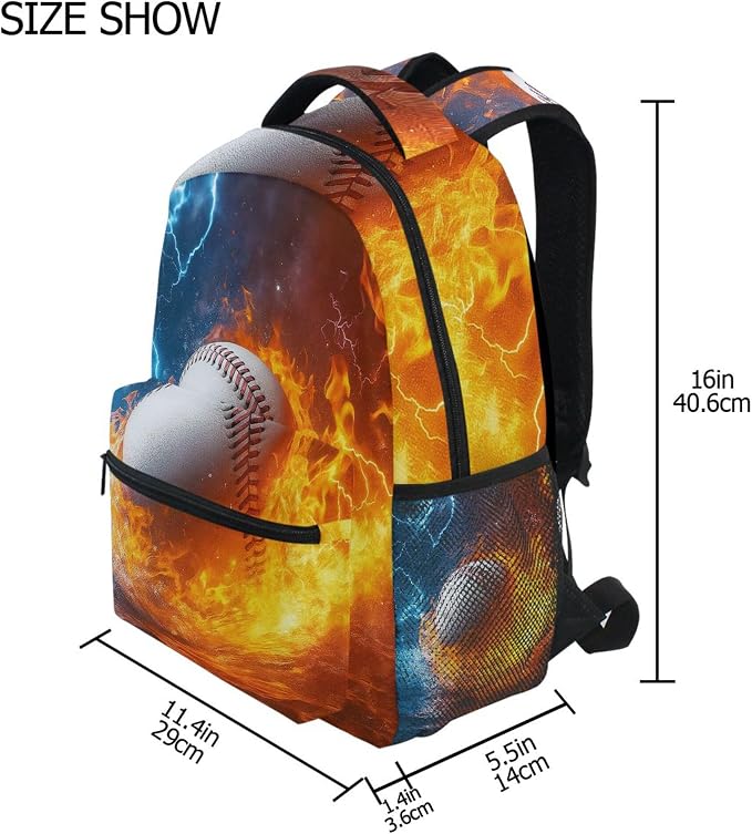 Wamika Baseball Ice Fire Boys Backpack Sports Ball School Backpacks Kids Girls - Image 2