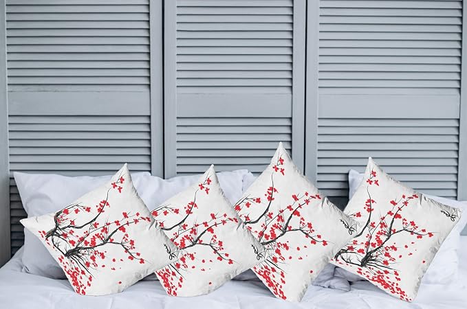 Ambesonne Nature Throw Pillow Cushion Case Pack of 4, Sakura Blossom Japanese - Image 2