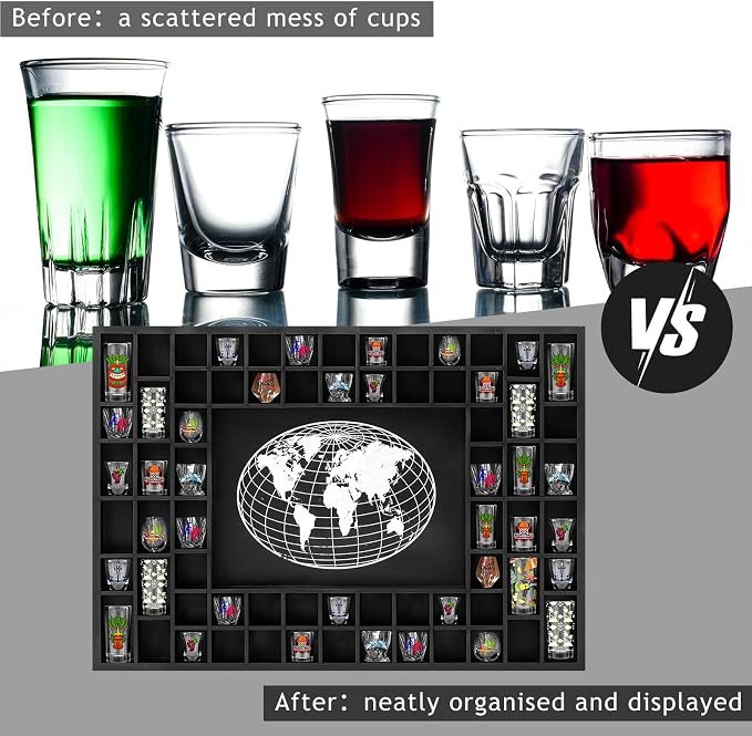 GlikCeil Large World Map 68 Slots Shot Glass Display Case 40 x 28'' Rustic Wood - Image 4