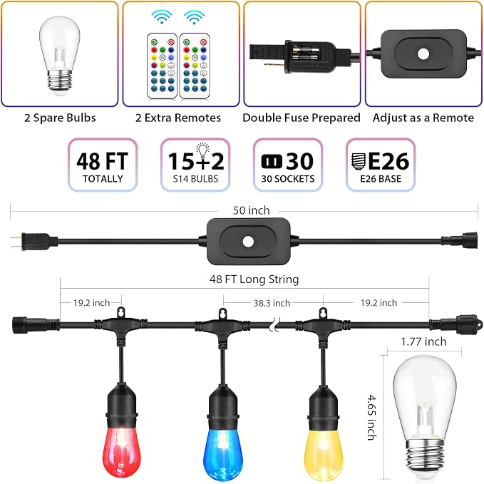 Larkvue 48FT RGBW Outdoor String Lights - Image 4