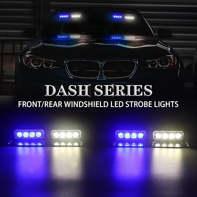 XRIDONSEN 2 in 1 Blue White Emergency Dash Strobe Lights Interior Front/Rear - Image 2