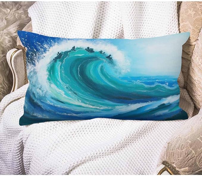 EKOBLA Sea Wave Lumber Pillow Cases Watercolor Painting Ocean Storm Landscape by EKOBLA