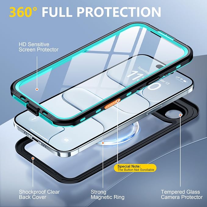 Red2Fire for iPhone Air Case Waterproof, Phone Case 6.5" Blue/Clear - Image 5