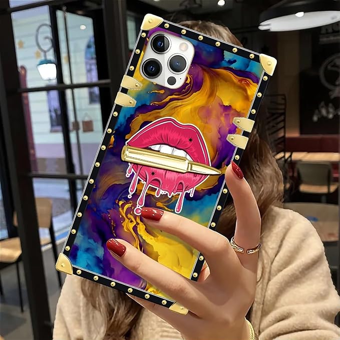 Compatible with iPhone 12 12 Pro Case, Cool Corlorful Lip Marble Luxury Golden - Image 6