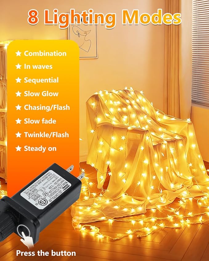 Twinkle Star 100 LED Star String Lights, 33FT Plug in Fairy String Lights - Image 2
