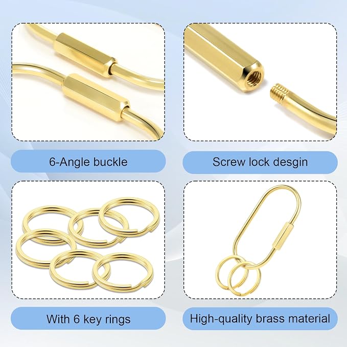 CooBigo 3 Pack Gold Brass Key Ring, Screw Lock Key Organizer - Image 5