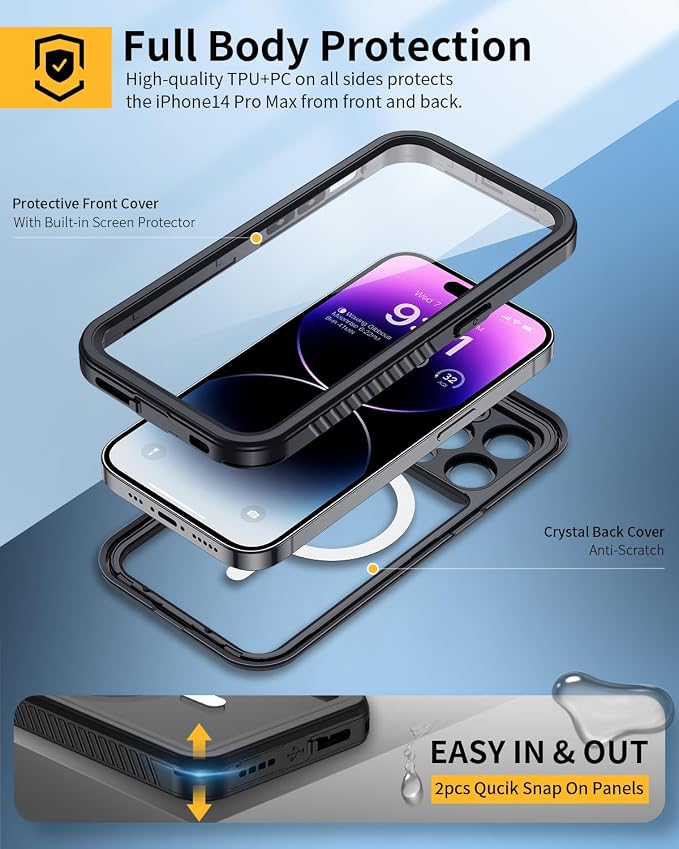 Lanhiem for iPhone 14 Pro Magnetic Case, Waterproof Dustproof Shockproof Case - Image 4