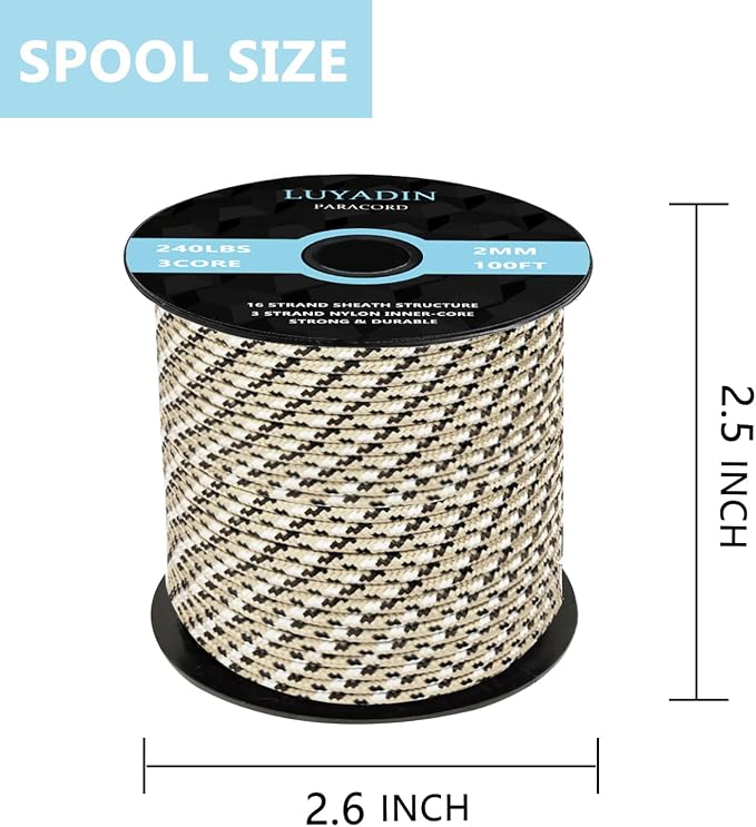 Paracord 240lb - Diameter 2mm Micro Utility Cord -3 Strand Parachute Spool Cord - Image 2
