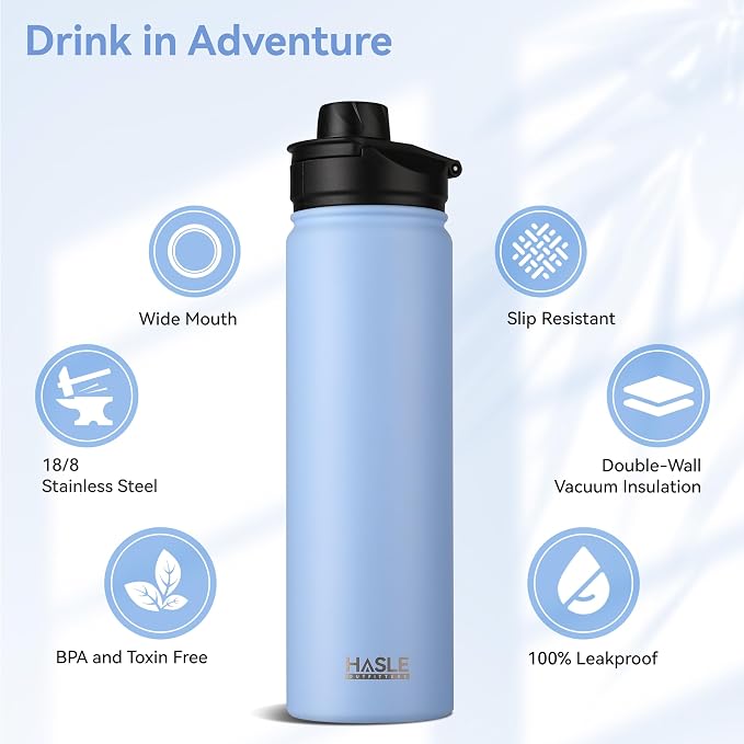 HASLE OUTFITTERS Insulated Water Bottle 22 oz Double Wall Stainless Steel Water - Image 2