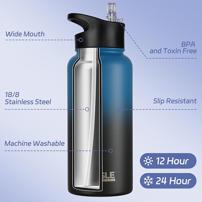 HASLE OUTFITTERS 32 oz Insulated Water Bottle Stainless Steel Double Walled - Image 2