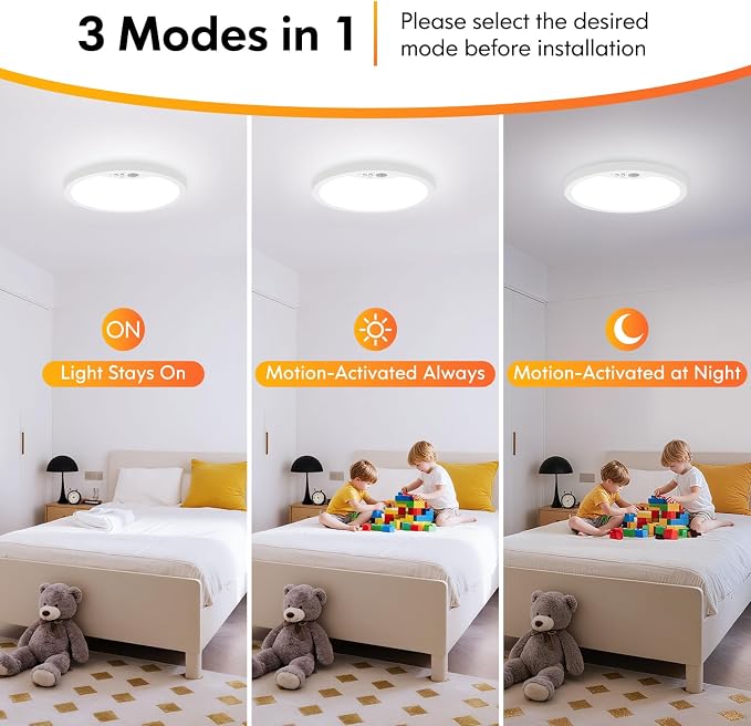 Brightever 2 Pack Motion Sensor Ceiling Light Wired, 2700K/4000K/6500K Small - Image 2
