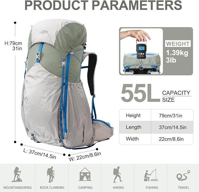 IX INOXTO 55L Internal Frame Waterproof Hiking Camping Backpack - Image 2