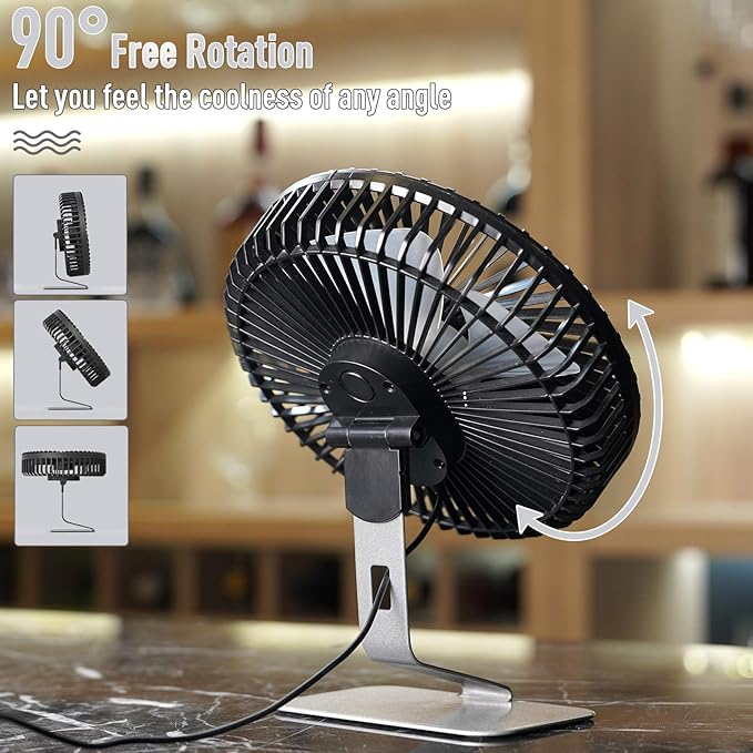 SLENPET 6 inch USB Small Desk Fan, 4 Speeds, Ultra-quiet, 90° Adjustment - Image 4