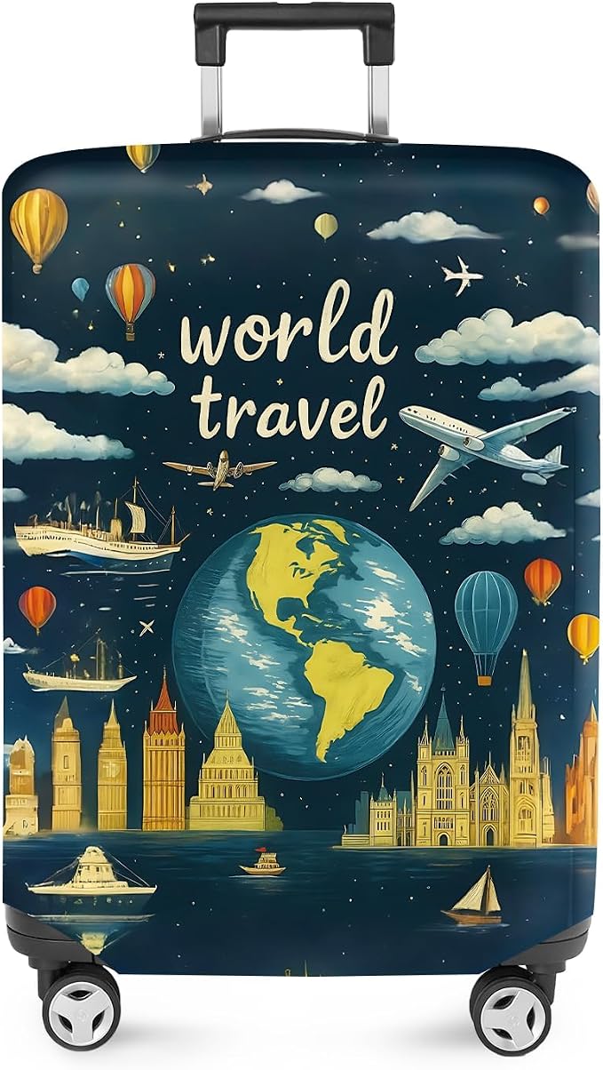 ANNA QUEEN World Travel Luggage Cover, Adventure Theme Suitcase Protector by ANNAQUEEN