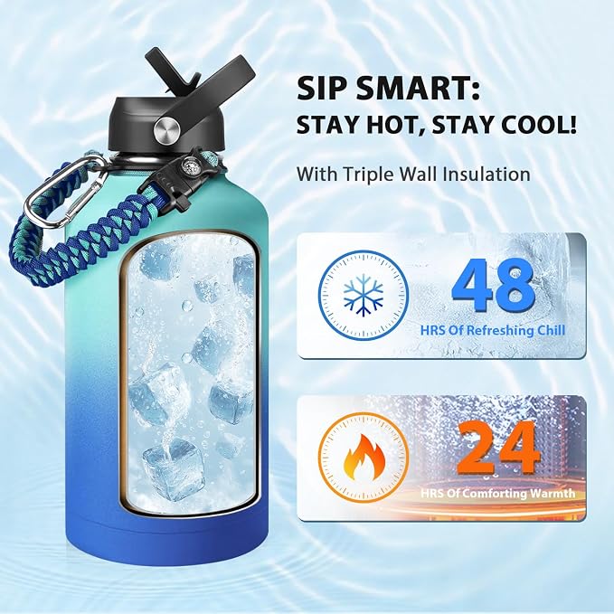 One Gallon Insulated Water Bottle, Triple Wall 128 oz Stainless Steel Wide - Image 2