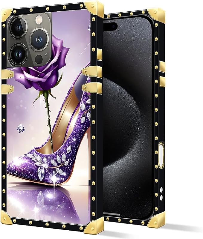 Compatible with iPhone 16 Pro Case, High Heeled Purple Diamond Rose Luxury - Image 2
