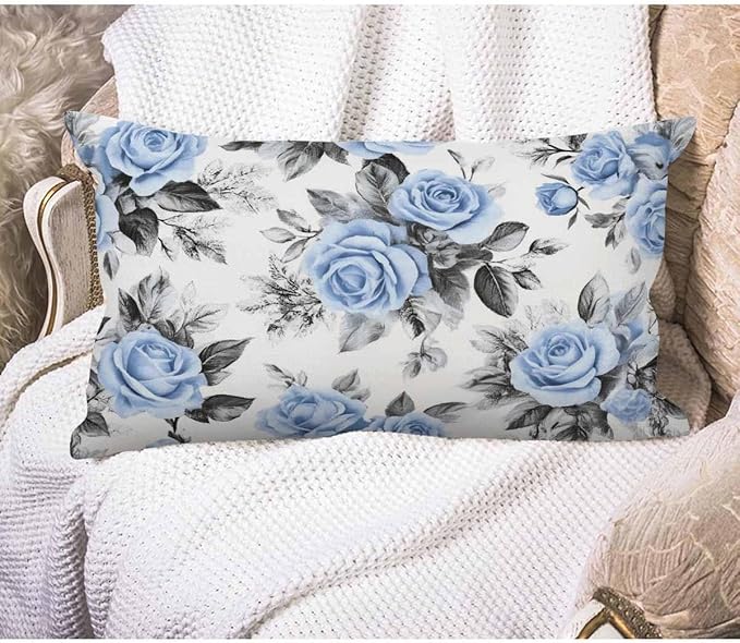EKOBLA Farmhouse Throw Pillow Covers Blue Flowers Leaves Watercolor Floral by EKOBLA