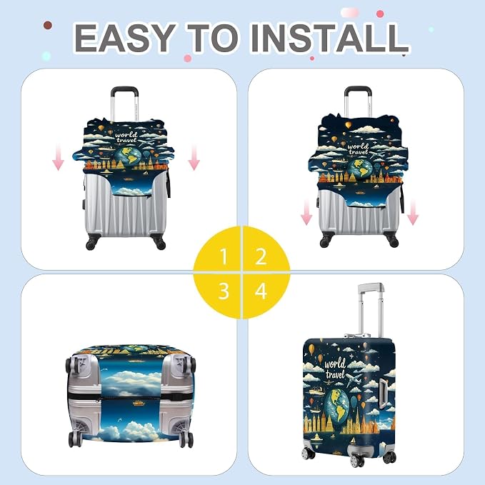 ANNA QUEEN World Travel Luggage Cover, Adventure Theme Suitcase Protector - Image 5
