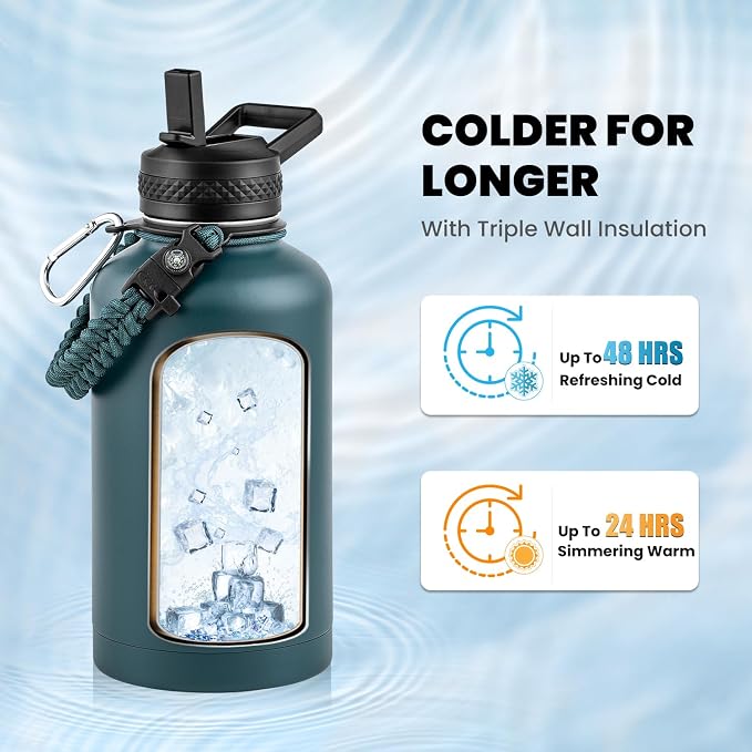 RAYMYLO Insulated Water Bottle 64 oz, Triple Wall Vacuum Stainless Steel - Image 2