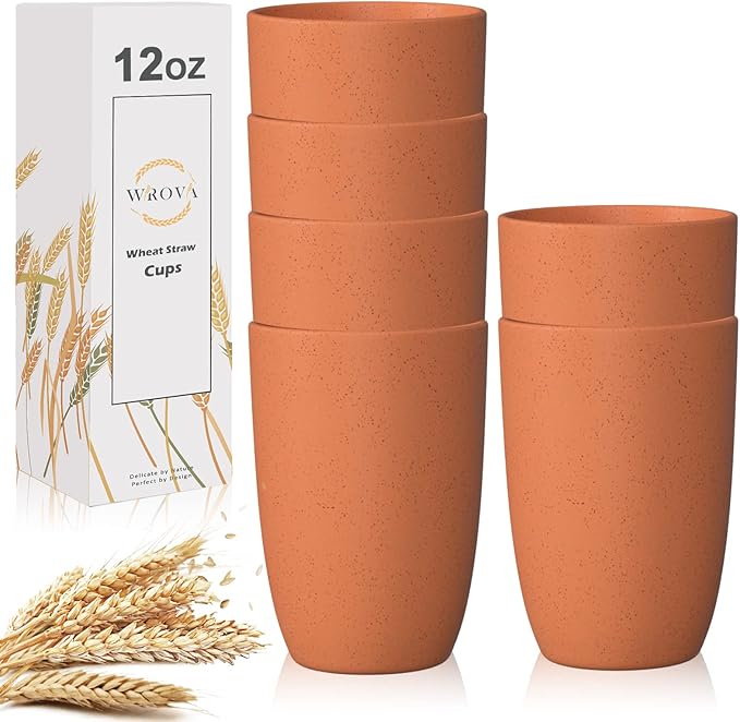 Wheat Straw Cups 6 PCS Good Alternative to Plastic Reusable Cups 12 oz by WROVA