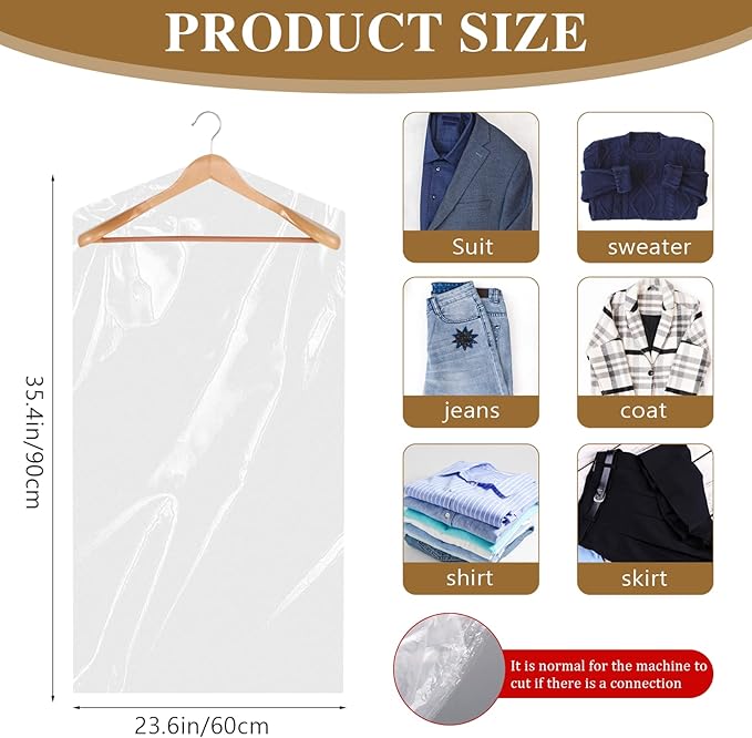 20 Pack Garment Bags for Hanging Clothes Plastic Garment Bags Clear Clothes - Image 2
