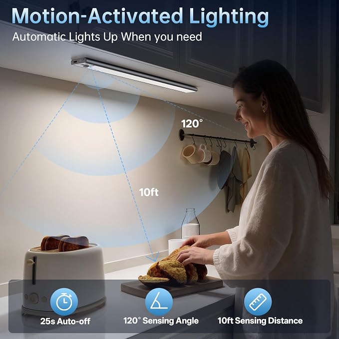 Under Cabinet Lighting, 74 LED 2200mAh Rechargeable, Motion Sensor Light - Image 3